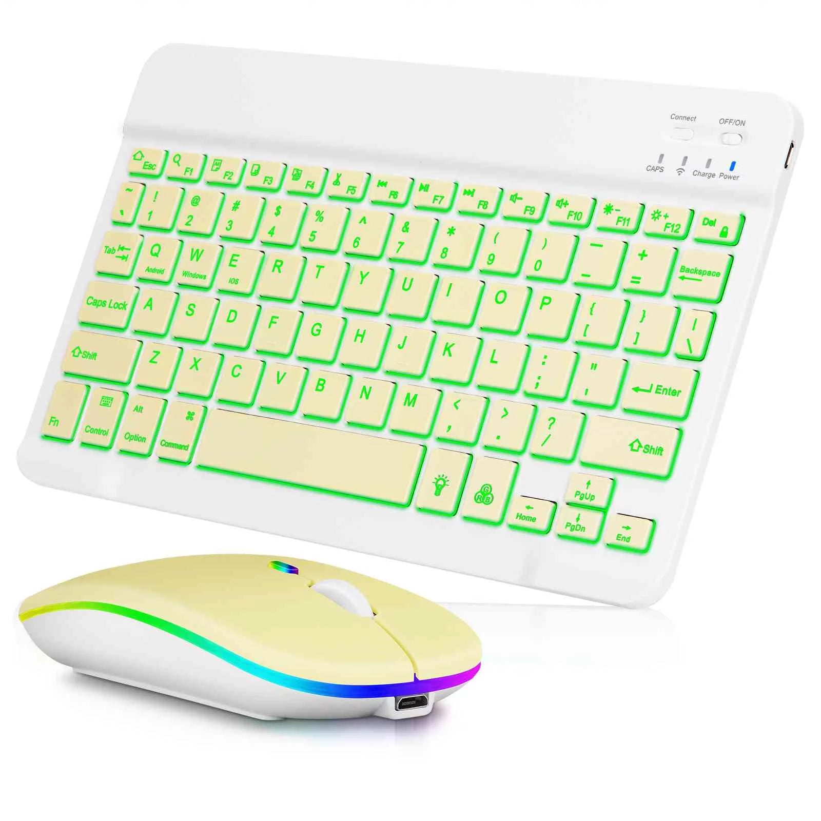 UX030 Lightweight Keyboard and Mouse with Background RGB Light, Multi Device slim Rechargeable Keyboard Bluetooth 5.1 and 2.4GHz Stable Connection Keyboard for Amazon Fire HD 8 Plus (2020)