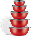 MBL5-WH Heavy Duty Meal Prep Stainless Steel Mixing Bowls Set with Lids Red