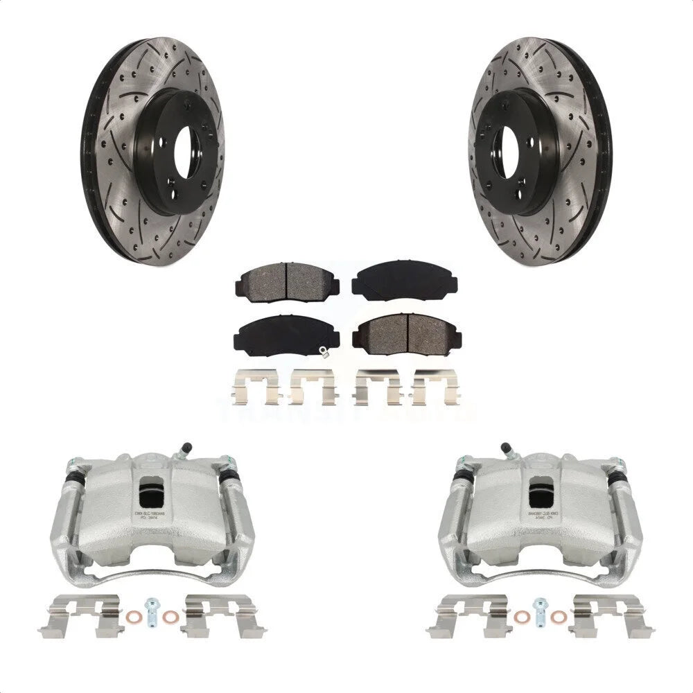 Transit Auto Front Disc Brake Coated Caliper Drilled Slotted Rotors And Semi-Metallic Pads Kit For Honda Civic Acura CSX KCD-100063S
