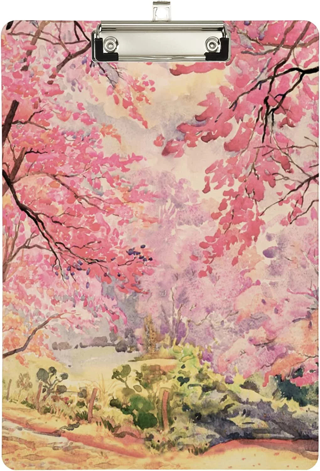 KXMDXA Beautiful Pink Cherry Tree Painting Clipboard Hardboard Wood Nursing Clip Board and Pull for Standard A4 Letter 13x9 inches