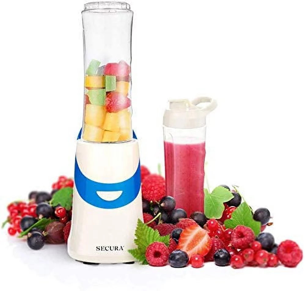 Secura 300W Personal Blender for Shakes and Smoothies | Stainless Blade | 2 (20 oz) Single Serving Bottles with Travel Lids