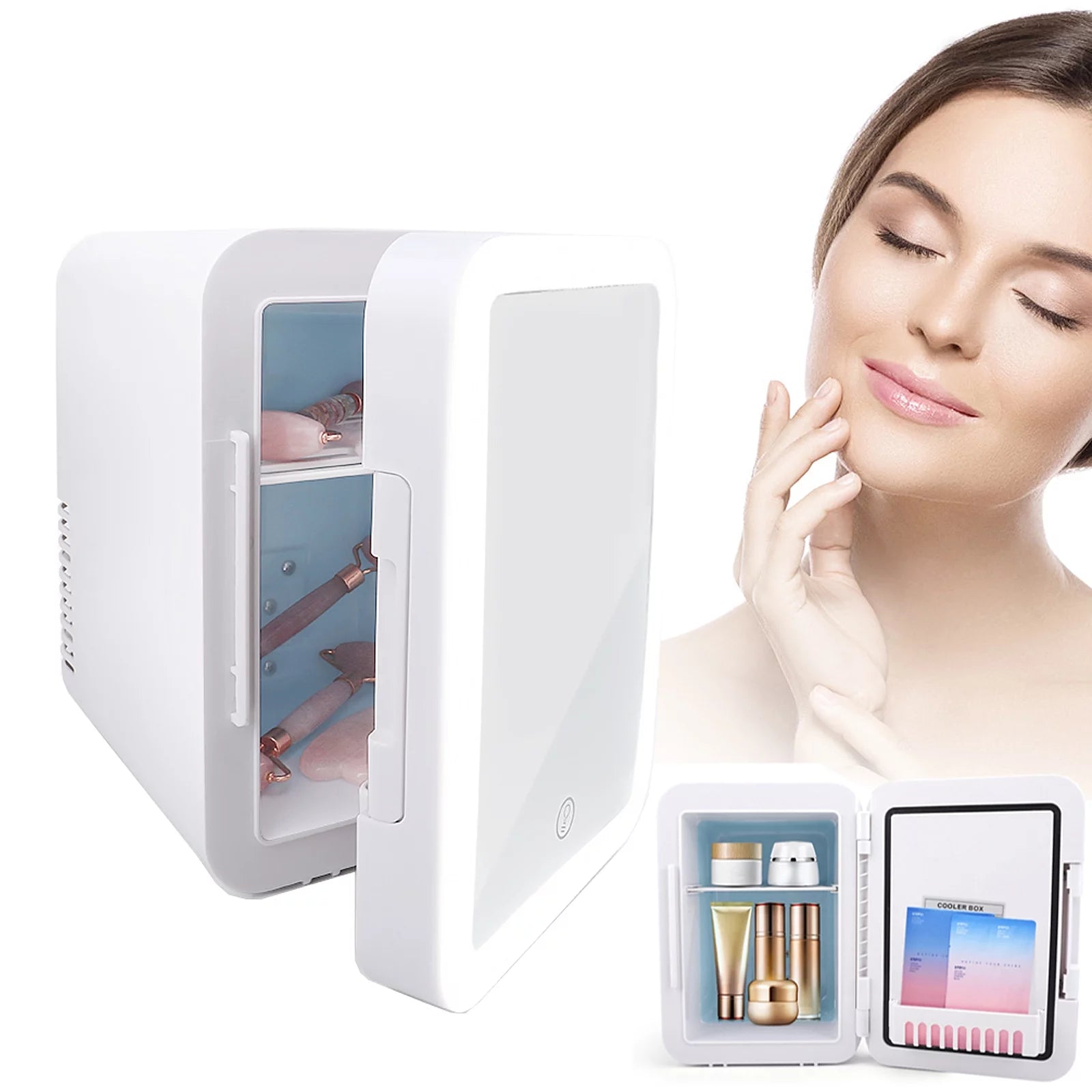 TeamSky Mini Fridge 5L Portable Beauty Makeup Skincare Fridge Cosmetic LED Mirror Refrigerator