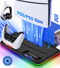 PS5 Stand with Cooling Fan for 2023 New PS5 Silm, Beboncool Dual Controller Charging Station For 2020 PlayStation 5 Dualsense Controller/PS5 Digital/Disc Edition Console,Black