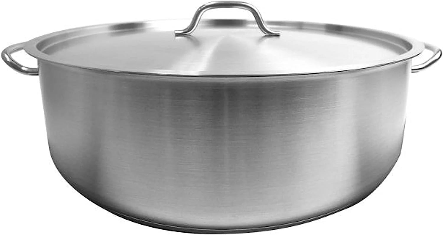Truecraftware ¨C 30 Qt. Stainless Steel Braiser Pot with Encapsulated Base and Cover - Heavy-Duty Brazier Pot Cookware Dishwasher and Oven Safe NSF