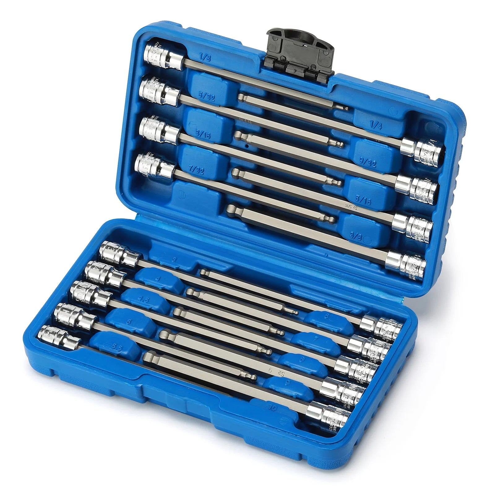 CASOMAN 3/8Drive Extra Long Ball-End Hex Bit Socket Set, 18 Piece Allen Socket Set, Metric & SAE, 3mm to 10mm, 1/8 to 3/8, CR-V and S2 Steel