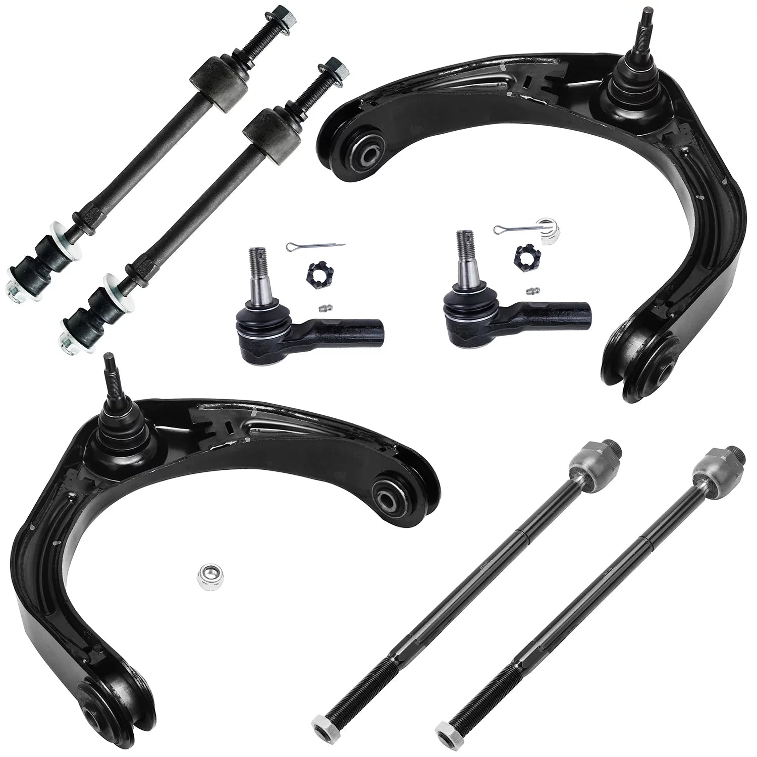 Detroit Axle - New 8pc Complete Front Upper Control Arm, Inner Outer Tie Rod & Front Sway Bar Link Kit for 2006-2008 Dodge Ram 1500 - 4x4 - 5-Lug - Excludes Extended Crew Cab