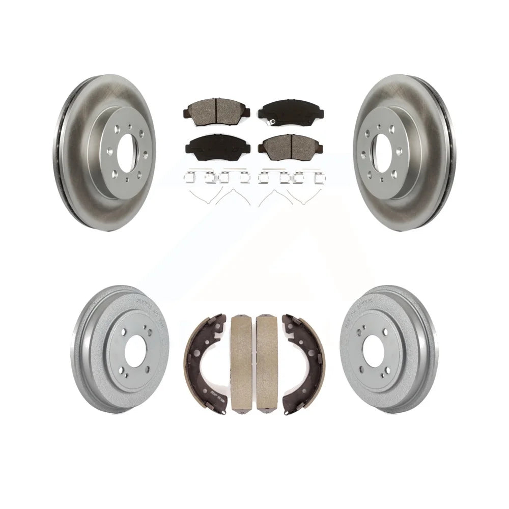 Transit Auto - Front Rear Coated Disc Brake Rotors Semi-Metallic Pads And Drum Kit For Honda Civic With 4 Lug Wheels KGS-102431