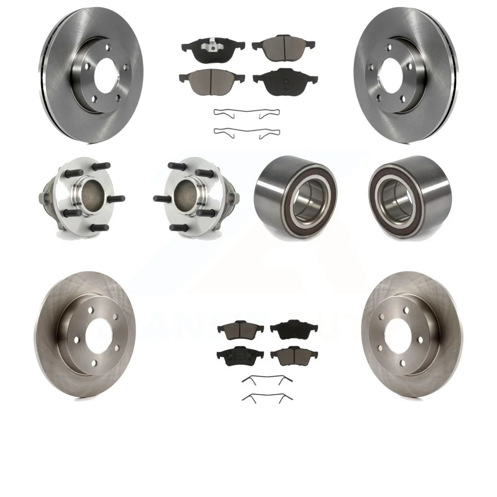 Transit Auto - Front Rear Wheel Hub Bearings Assembly Disc Brake Rotors And Ceramic Pads Kit (10Pc) For 2005 Mazda 3 2.0L with 4-Wheel ABS From 01 05 KBB-117254
