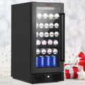 Kognita 15 inch Beverage Refrigerator Cooler, 120 Cans Mini Fridge with Glass Door, Blue LED Lights, Touch Screen,Black