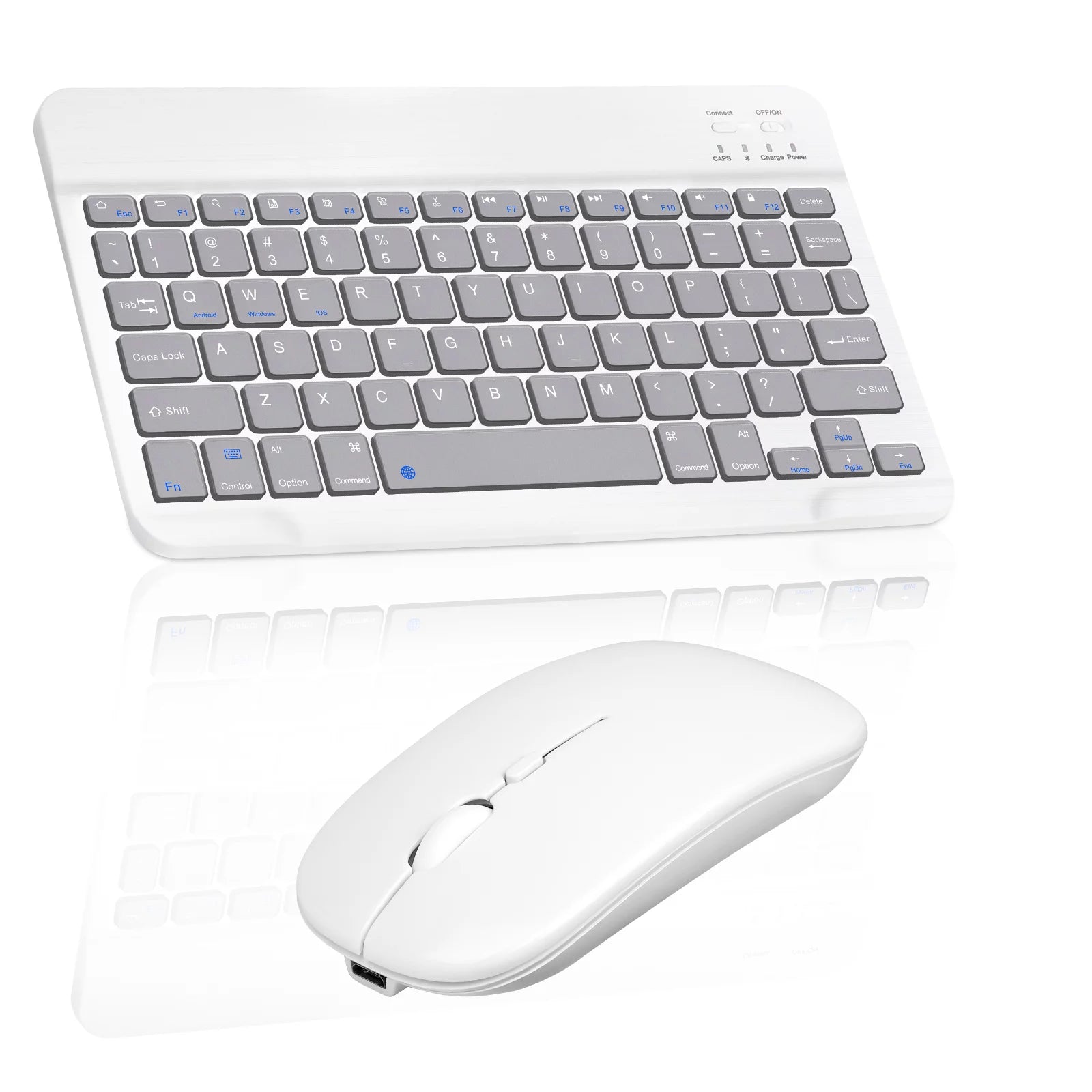 Rechargeable Bluetooth Keyboard and Mouse Combo Ultra Slim Keyboard and Mouse for Amazon Fire HDX 8.9 (2014) and All Bluetooth Enabled Mac/Tablet/iPad/PC/Laptop - Stone Grey with Purple Mouse