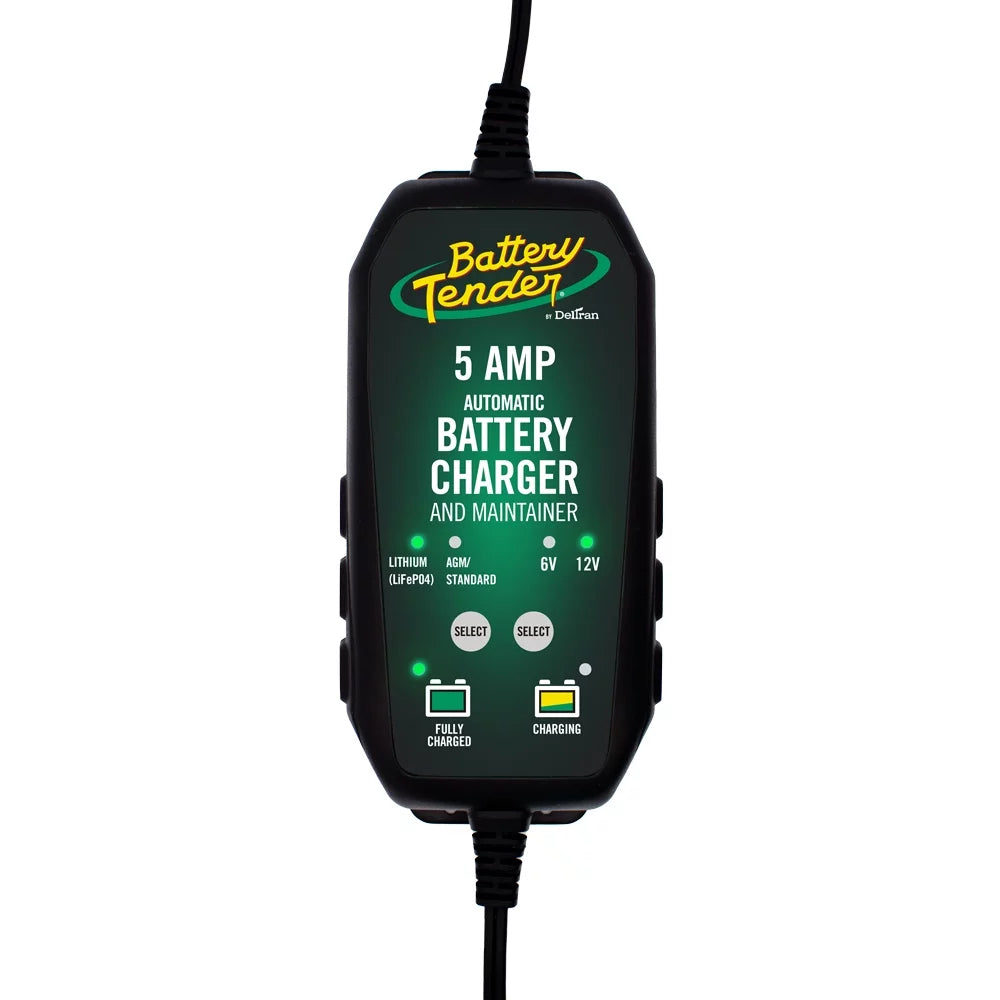 Battery Tender 5 AMP 12V Battery Charger and Maintainer - Automotive Smart Fully Automatic Battery Charger for Cars SUVs and Trucks -Lead Acid & Lithium Battery Charger - 022-0186G-DL-WH