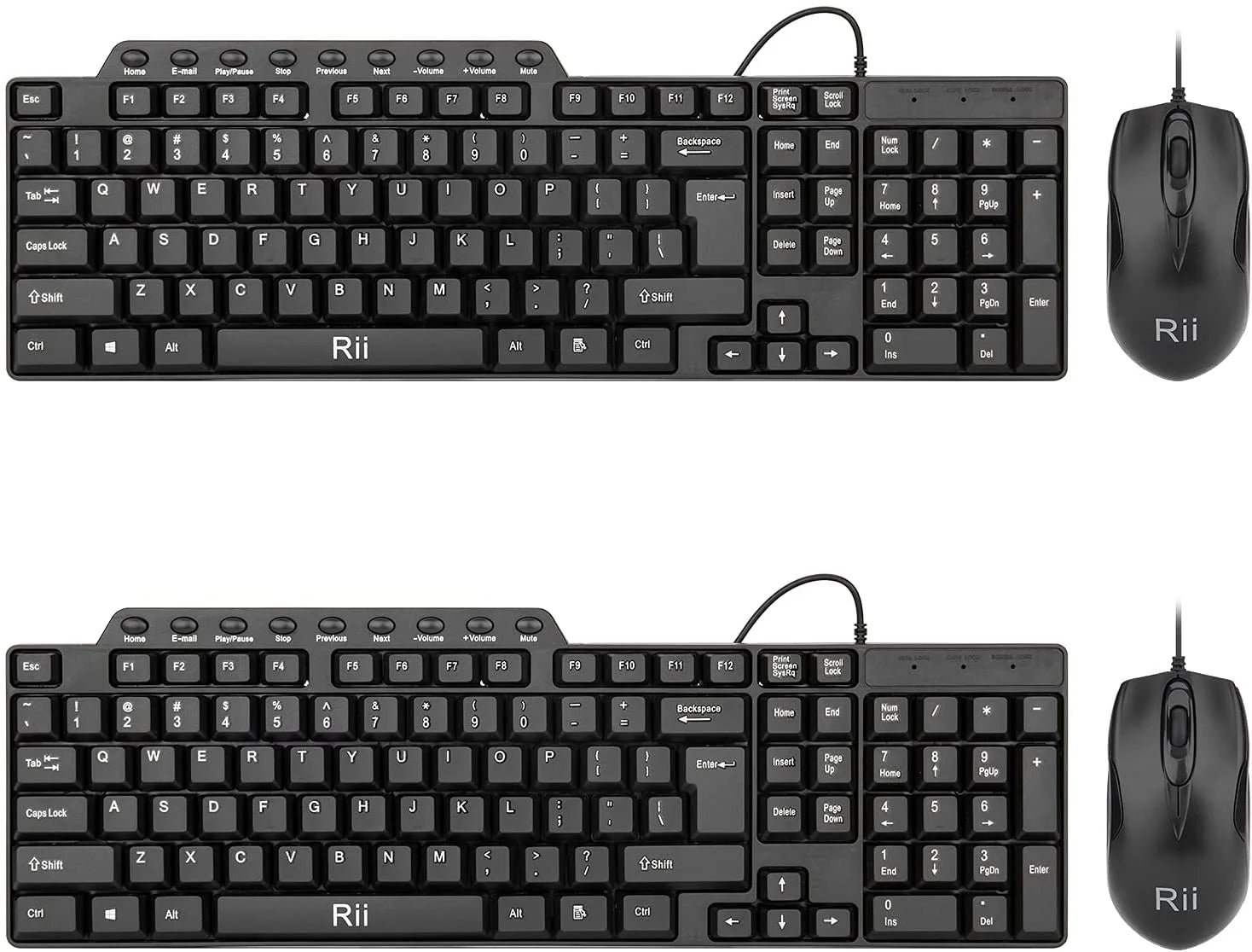 (2PACK) Wired Keyboard and Mouse, RK203 Ultra Full Size Slim USB Basic Wired Keyboard Mouse Combo Set with Number