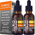 Nusava (2 Pack) Organic Vitamin D3 K2 Drops w MCT Oil Omega 3, 5000 IU  2 oz  Maximum Strength Vitamin D Liquid 5000 IU, No Fillers, Non-GMO Liquid D3 for Faster Absorption and Immune Support,