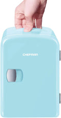 Chefman Mini Portable Blue Personal Fridge Cools Or Heats & Provides Compact Storage For Skincare, Snacks, Or 6 12oz Cans W/ A Lightweight 4-liter Capacity To Take On The Go