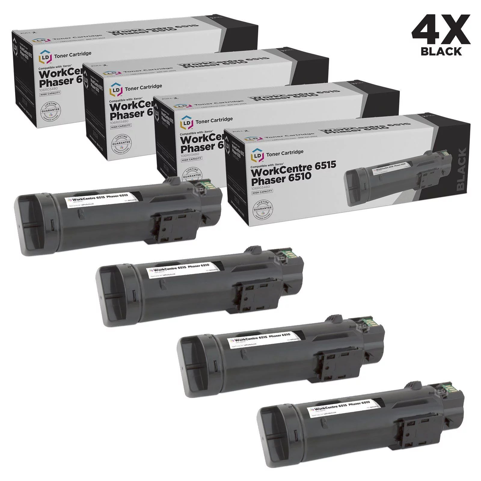 LD Compatible Xerox 106R03480 Black Toner 4PK for Phaser 6515 & WorkCentre 6515