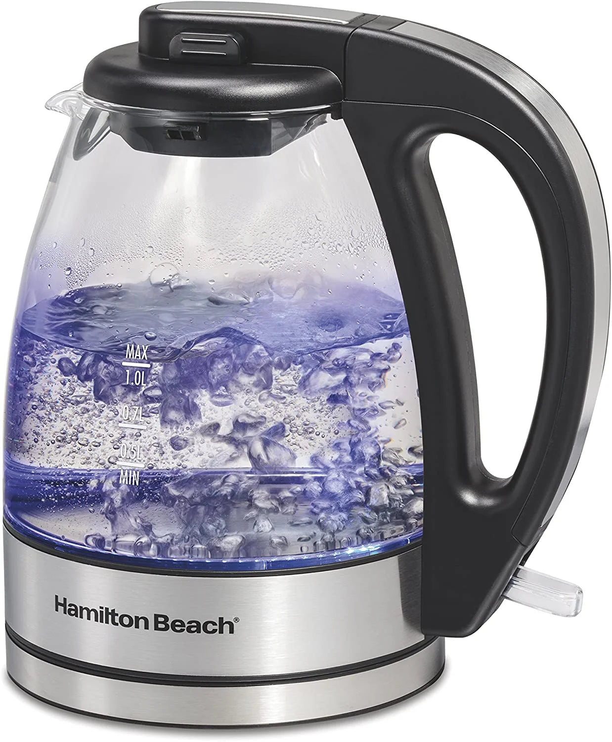 Hamilton Beach Glass Electric Tea Kettle, Water Boiler & Heater, 1 L, Cordless, LED Indicator, Auto-Shutoff & Boil-Dry Protection (40930), Clear