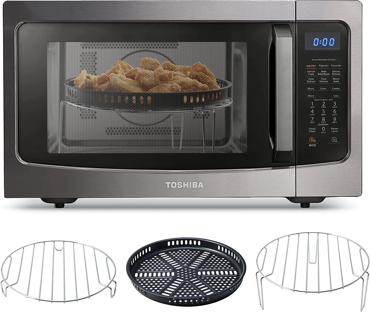 SUSIMOND 4-in-1 ML-EC42P(BS) Countertop Microwave Oven, Smart Sensor, Convection, Air Fryer Combo, Mute Function, Position Memory 13.6 Turntable, 1.5 Cu Ft, 1000W, Black