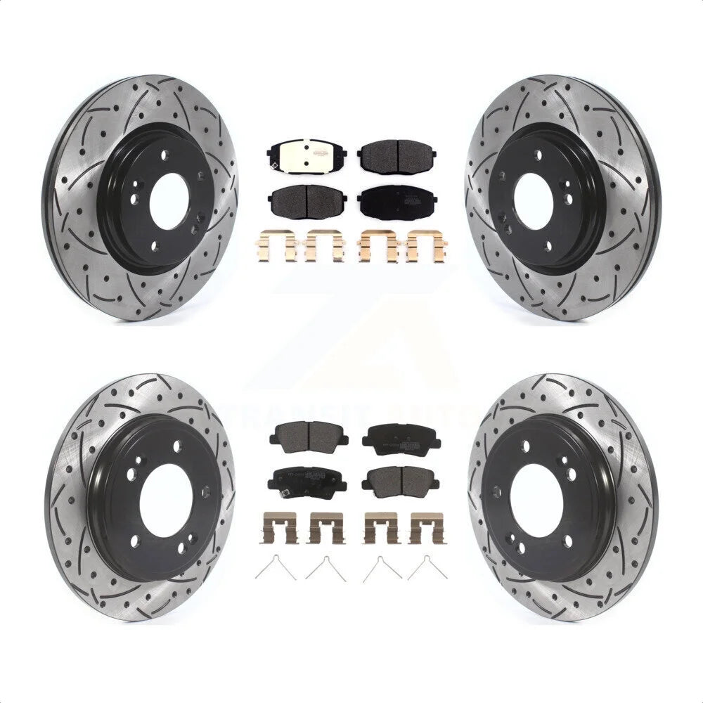 Transit Auto - Front Rear Coated Drilled Slotted Disc Brake Rotors And Semi-Metallic Pads Kit For 2020 Kia Forte 1.6L KDF-101141