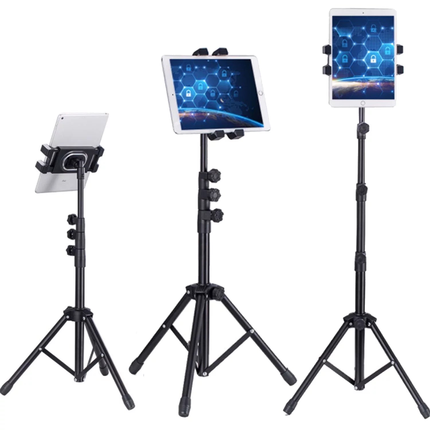 uyoyous Tablet Tripod, Portable 21.6 to 57 Height Adjustable Tripod Stand, 360 Degree Rotating Tripod Mount, 5-12.9 inch Devices