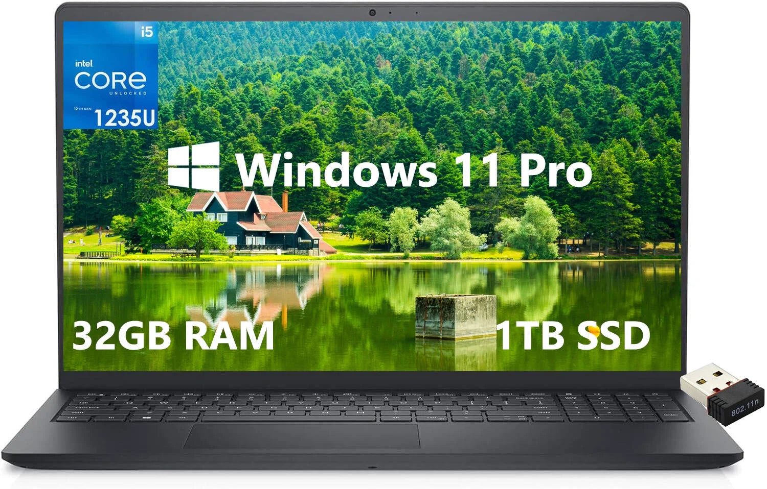 Dell Inspiron 15 3000 3520 Laptop, 15.6 FHD Business Computer, Intel Core i5-1235U, 32GB RAM, 1TB SSD, Wi-Fi 6, HDMI, Windows 11 Pro, Numeric Keypad, SD Card Reader, Bluetooth