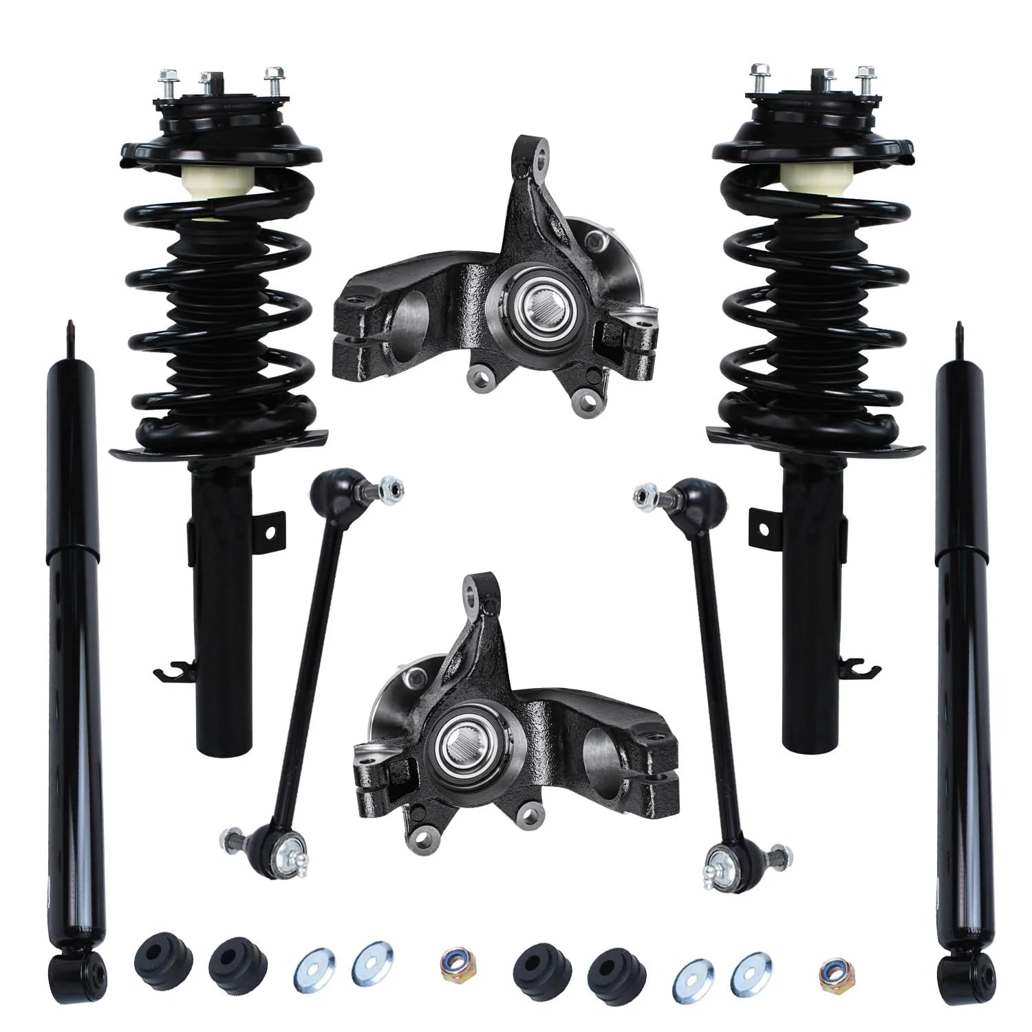 Detroit Axle - Front Steering Knuckles Hub Struts w/Coil Spring Shock Absorbers Sway Bars Kit Replacement for 2006-2011 Ford Focus 2.0L