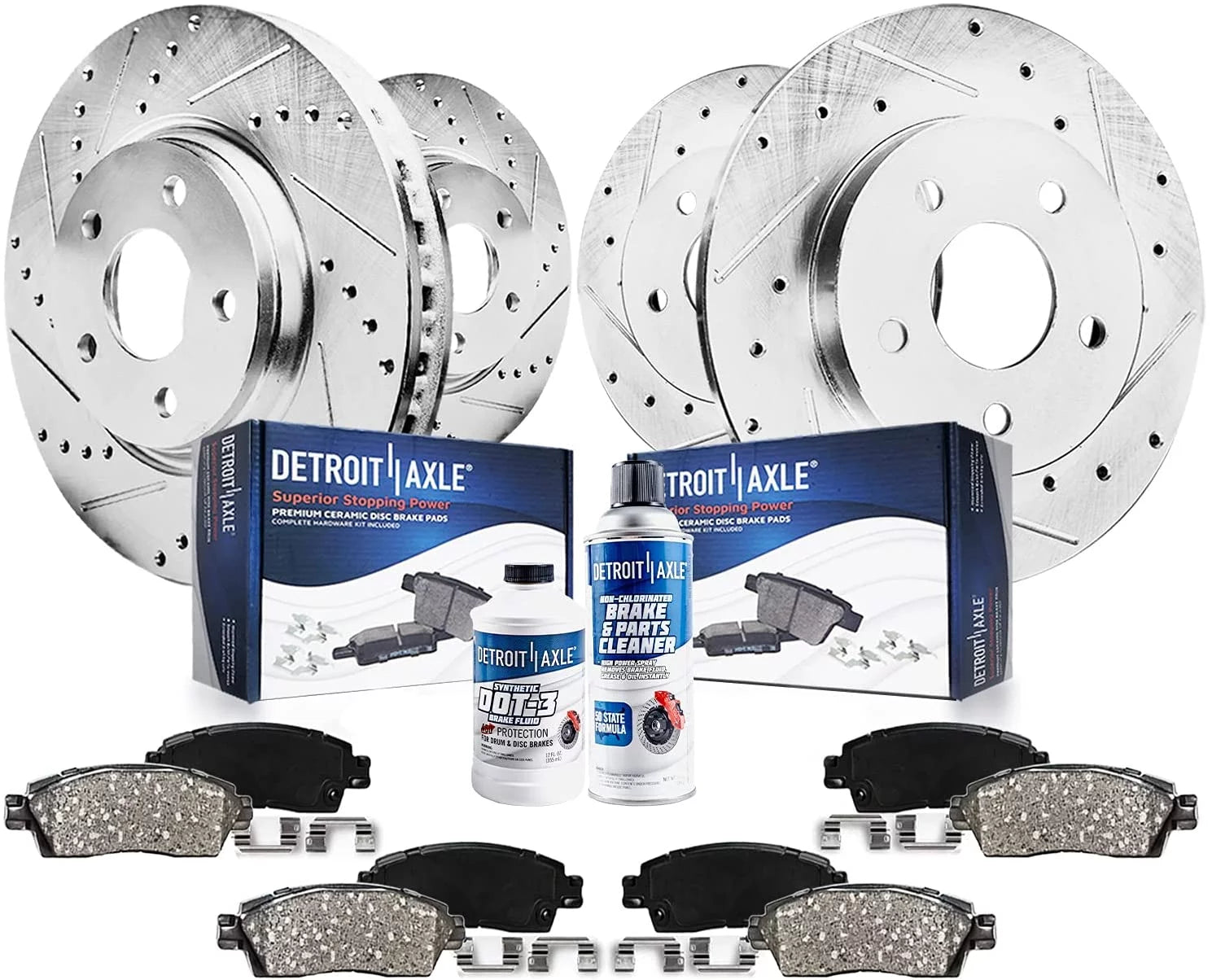 Detroit Axle - Brake Kit for 4-Wheel Disc 2011-2015 Chevrolet Cruze, 2013-2016 Sonic Replacement Drilled & Slotted Brake Rotors and Ceramic Brakes Pads: 10.87 Front and 10.59 Rear Rotors