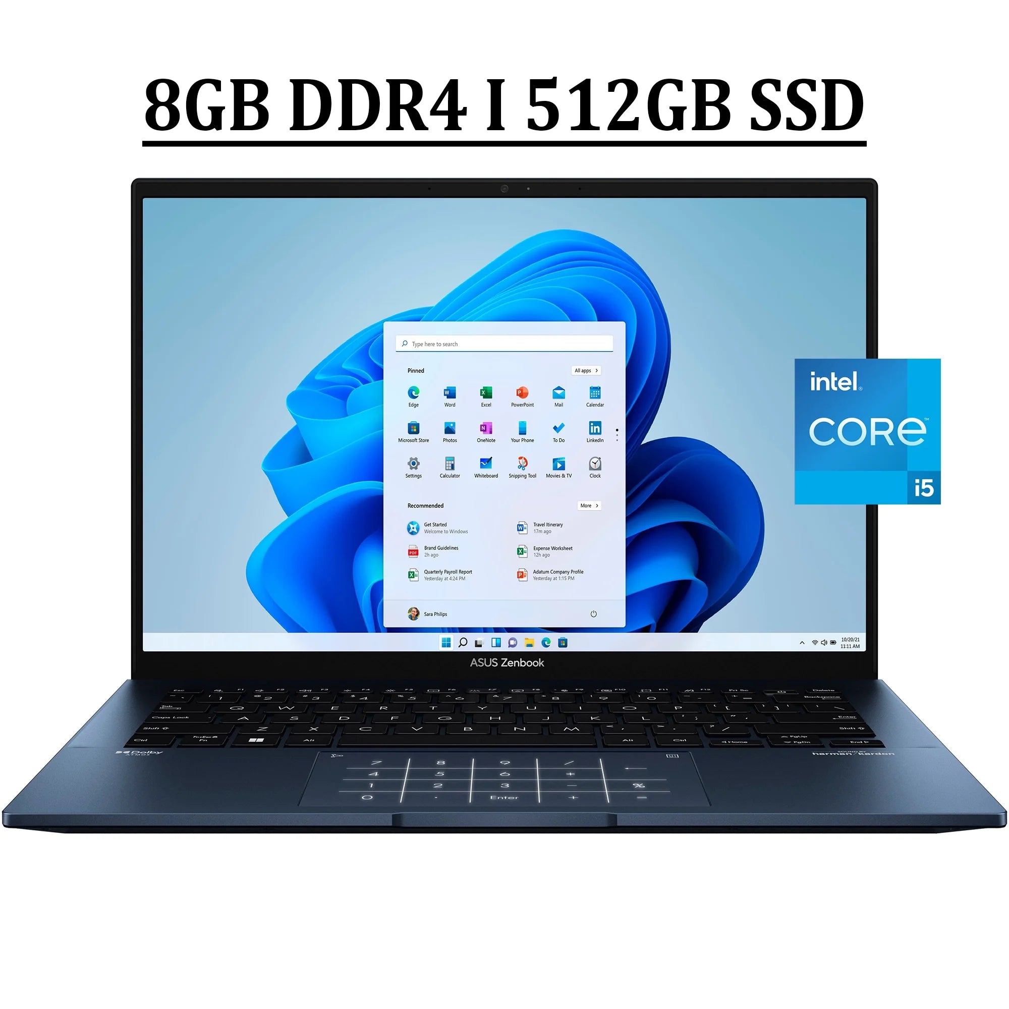 ASUS Zenbook 14 Business Laptop 14 2.8K WQXGA+ OLED 90Hz 100%sRGB Display 12th Gen Intel 12-Core i5-1240P Processor 8GB DDR4 512GB SSD Backlit Fingerprint Reader Harman Kardon HDMI USB-C Win11 Blue