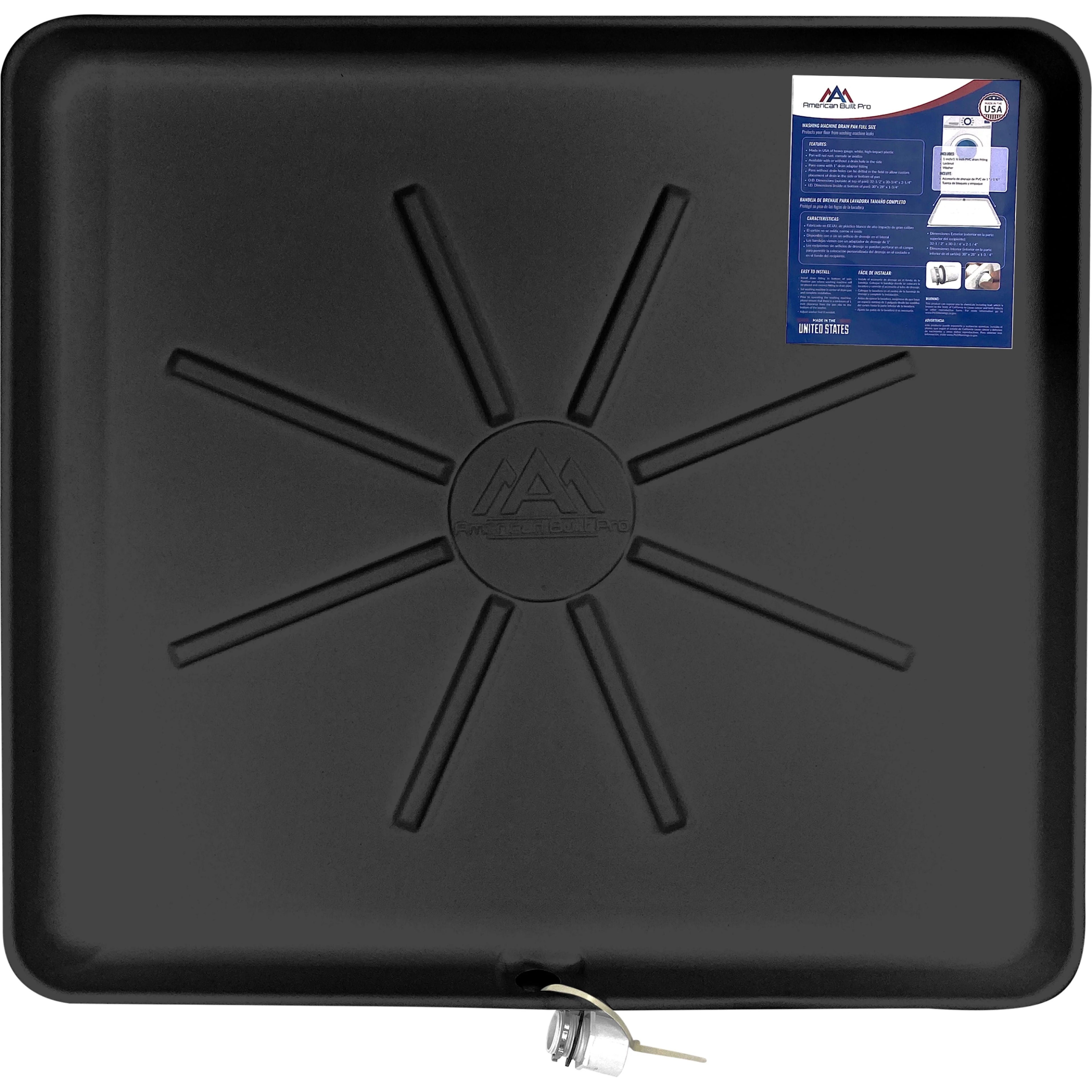 American Built Pro Washing Machine Pan Drilled Anti Flood Pan Comes With 1 Drain Adapter Fitting Black Color Drain Pan Made Of Recycled Plastic Protects Floor From Water Damages - Pack of 1
