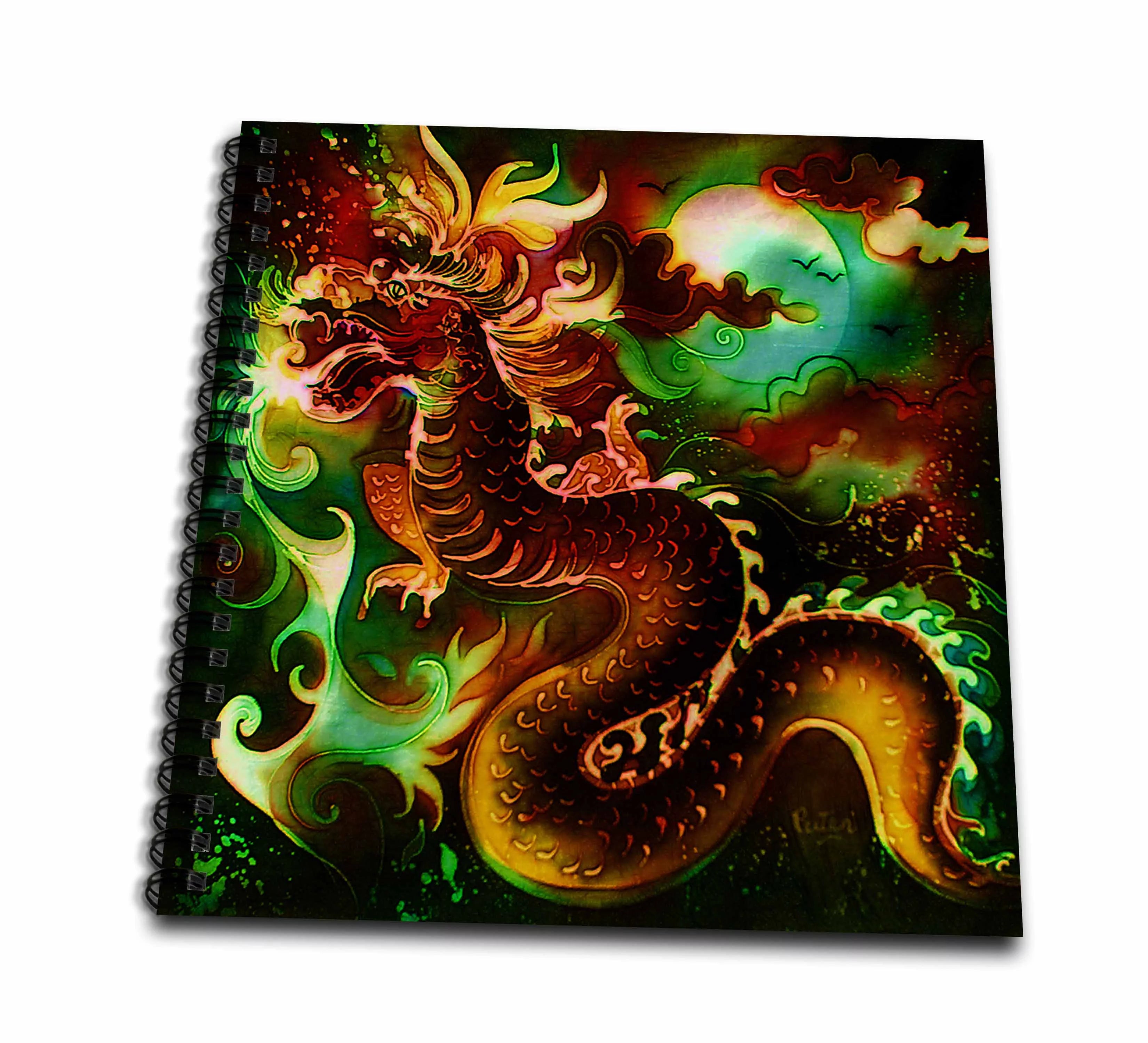 Colorful Chinese Dragon In The Moonlight Digital Oriental Art Drawing Book 8 x 8 inch db-116228-1