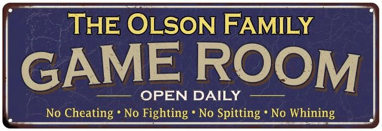 The Olson Family Gift Blue Game Room Metal 6x18 Sign 206180037182
