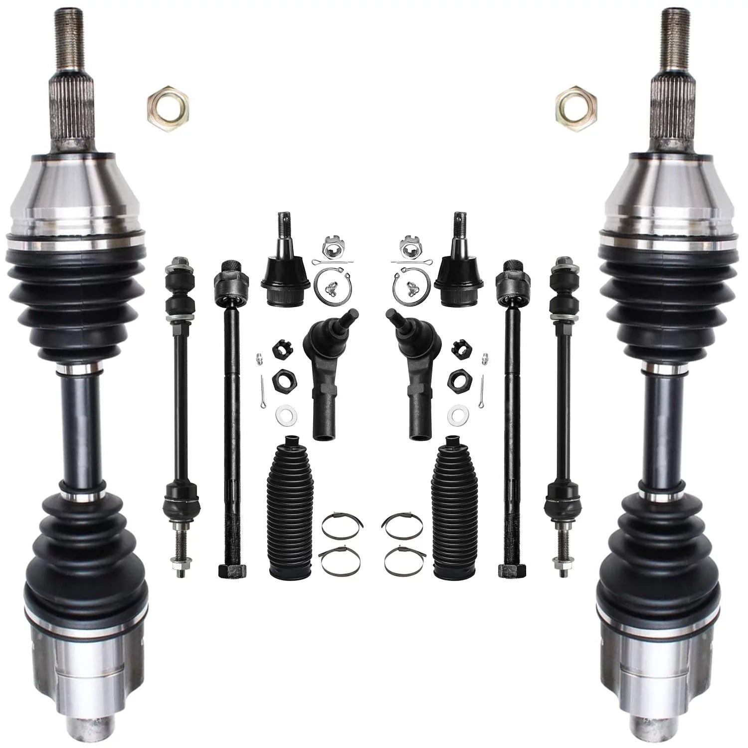 Detroit Axle - Complete 12-Piece Front Suspension Kit for 2002-05 Dodge Ram 1500 4x4 ONLY - Front : 2 CV Axles, 2 Lower Ball Joints, All 4 Tie Rod, 2 Sway Bar, 2 Tie Rod Boots