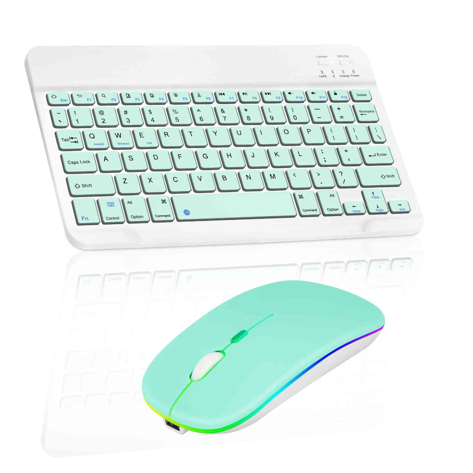 Rechargeable Bluetooth Keyboard and Mouse Combo Ultra Slim for TCL 20 R 5G and All Bluetooth Enabled Android/PC-Teal Keyboard with Teal RGB LED mouse
