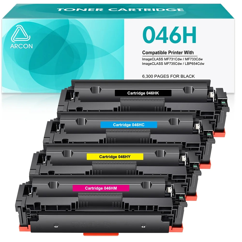Arcon Compatible 046H Toner Cartridge Replacement for Canon 046 046H MF733Cdw CRG-046H Color ImageCLASS MF733Cdw MF731Cdw MF735Cdw LBP654Cdw MF733 Printer Ink (Black Cyan Yellow Magenta, 4-Pack)