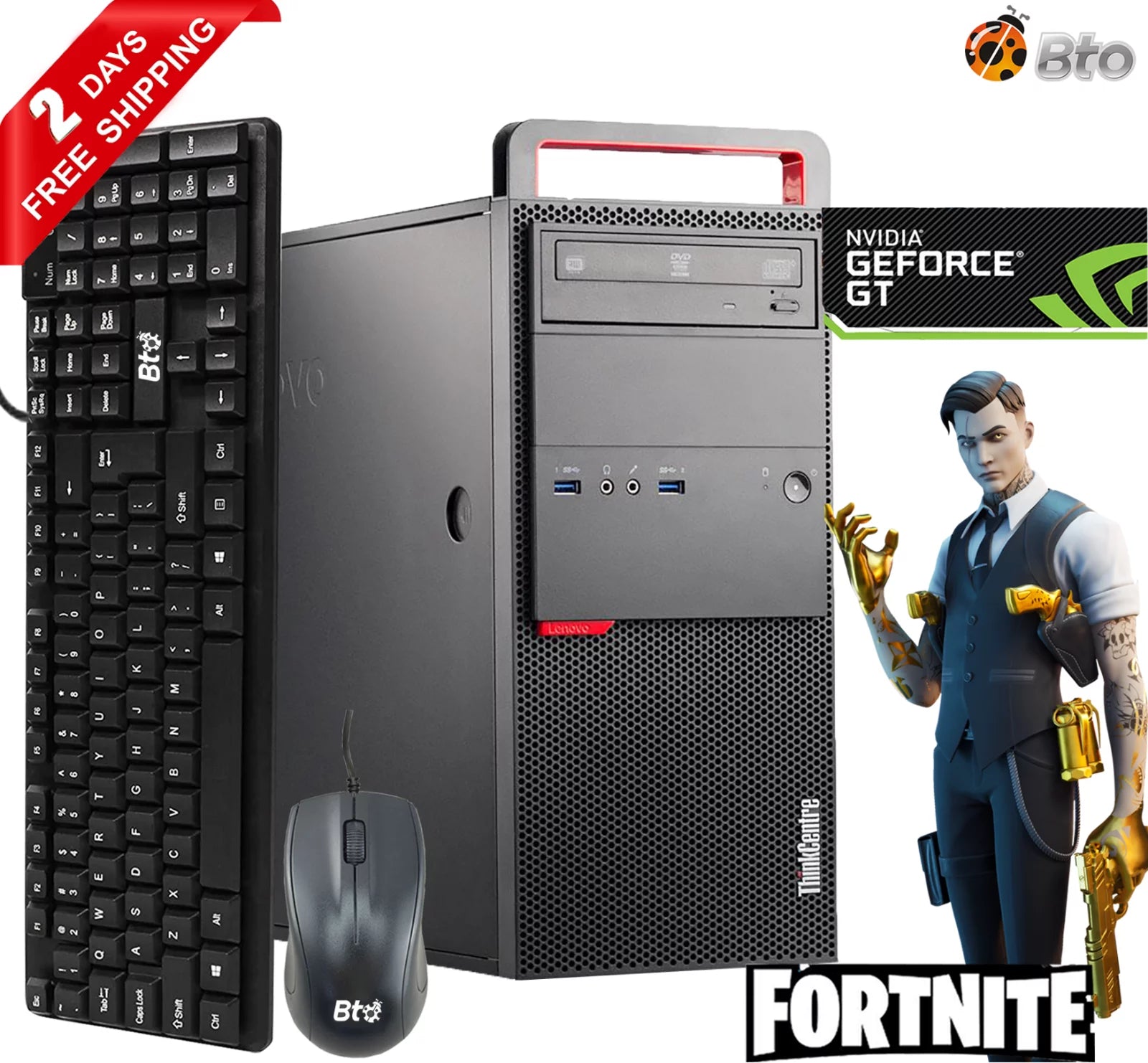 Lenovo M900 Gaming Computer Tower, Intel Core i5-6400 upto 3.3GHz Processor, 8GB DDR4 Ram, 128GB M.2 SSD, 2TB HDD, NVIDIA GT 730 4GB, Keyboard and Mouse, Wi-Fi Windows 10 Desktop PC (Refurbished)