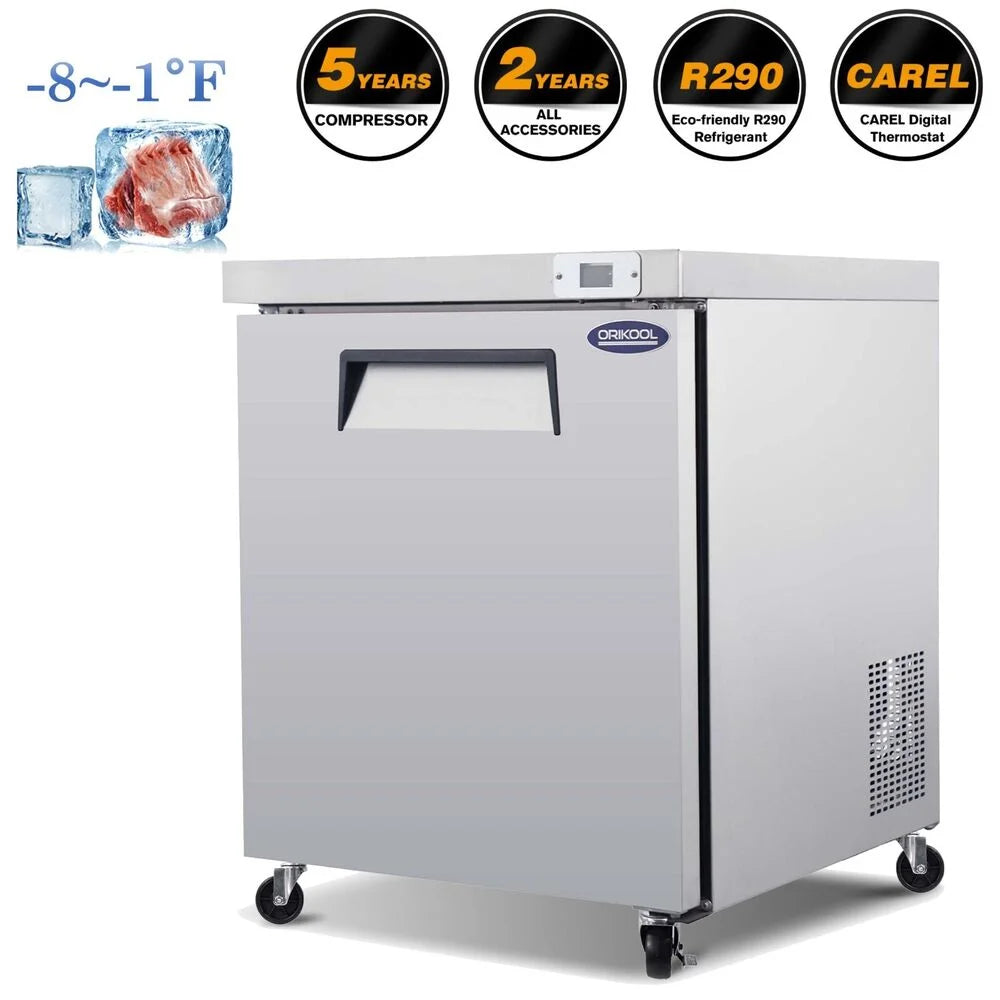 29 1-Door Commercial Stainless Steel Undercounter Work Top Freezer 8Cu.Ft ETL
