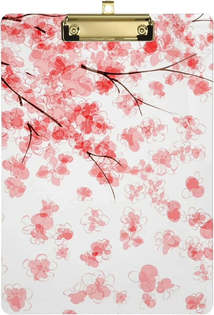 FMSHPON Blooming Cherry Tree Clipboard Hardboard Wood Nursing Clip Board and Pull for Standard A4 Letter 13x9 inches