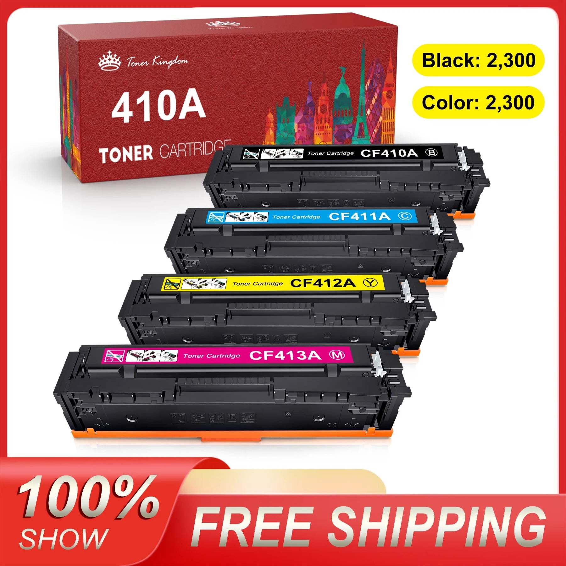 CF410A 410A Toner Cartriges Replacement for HP CF410A 410A CF410A CF411A CF412A CF413A Toner Cartridges for HP Color Pro MFP M477fnw M477fdw M477fdn M452dn M452nw M452dw Printer, 4 Pack BCMY