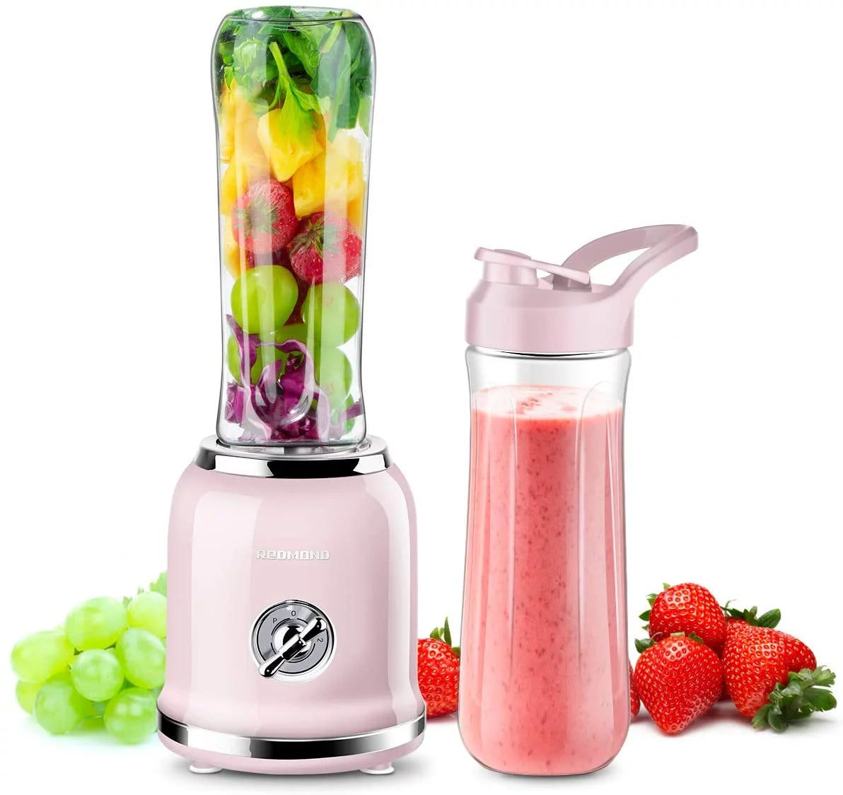 REDMOND Personal Blender Countertop Smoothie Blender 21000RPM with 2 x 20oz Travel Bottle 2 Speed, Pulse Function 6 Stainless Steel Blades BPA Free Pink