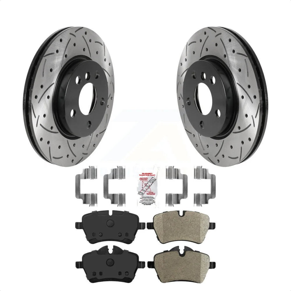 Transit Auto - Front Coated Drilled Slotted Disc Brake Rotors And Semi-Metallic Pads Kit For Mini Cooper KDA-102349