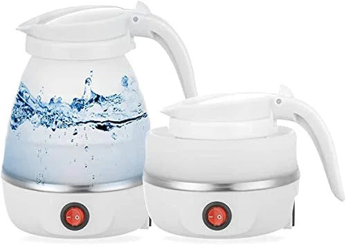 Fymlhomi Foldable Electric Kettle, Travel Portable Kettle Coffee Tea Food Grade Silicone Mini Electric Kettle for Boiling Water 600ml Insulation Heating Boiler Tea Pot for Camping( White)