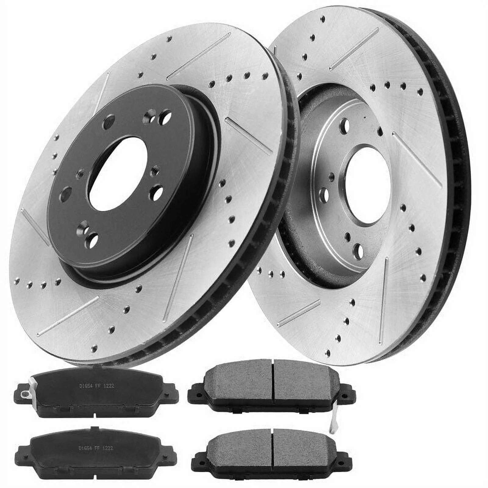 Front Drilled & Slotted Disc Brake Rotors + Ceramic Pads + Cleaner & Fluid Fits for 2013 2014 2015 2016 2017 2018 2019 Honda Accord (2.0L 2.4L 3.5L)-5 Lug Wheel Holes