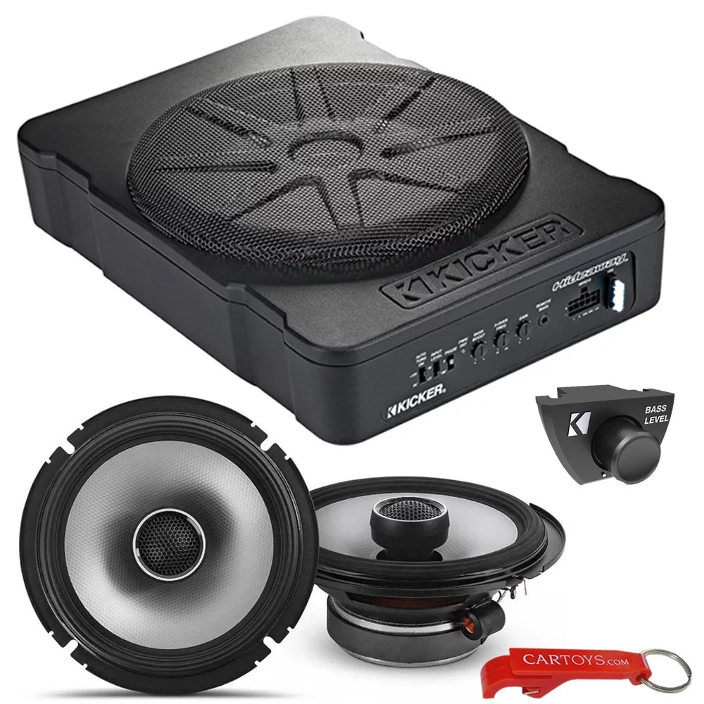 KICKER 46HS10 Hideaway Series Powered 10 Subwoofer & Alpine S2-S65 6.5 2-Way Coaxial Speakers Better Sound Bundle. Compact 180W RMS Built-in Subwoofer Amplifier, Hi-Res Certified 80W RMS Speaker