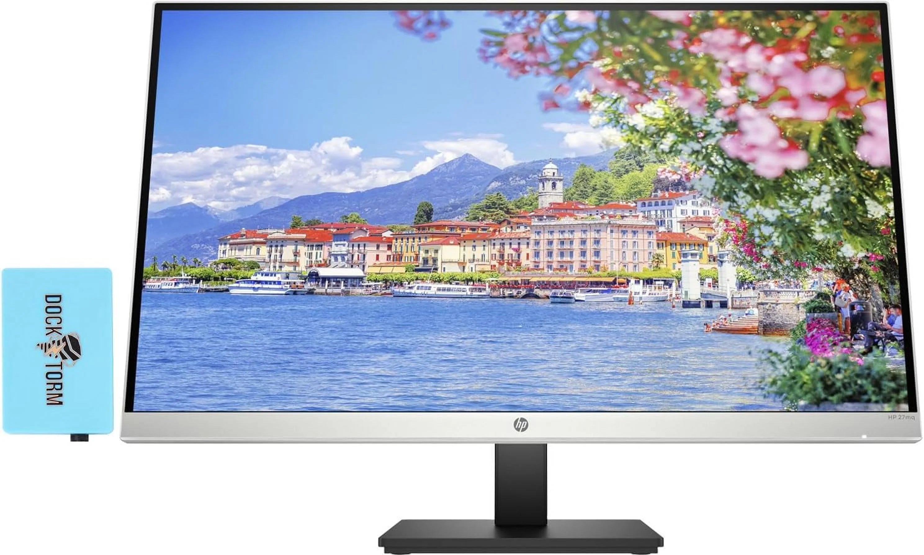 HP 27mq Monitor 1F2J9AA#ABA Bundle with Docztorm Dock, 27 QHD IPS (2560x1440) 60Hz Display, 1 HDMI 1.4, 1 VGA, Anti-Glare, Flicker-Free, Ideal for Home & Business, Black/Silver (2024 Latest Model)