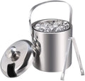 Nvzi Ice Buckets with Stainless Steel Ice Tongs,Double Wall Ice Bucket with Lid,Silver Ice Wine Chiller for Bar Paties,Ice Buckets for Camping