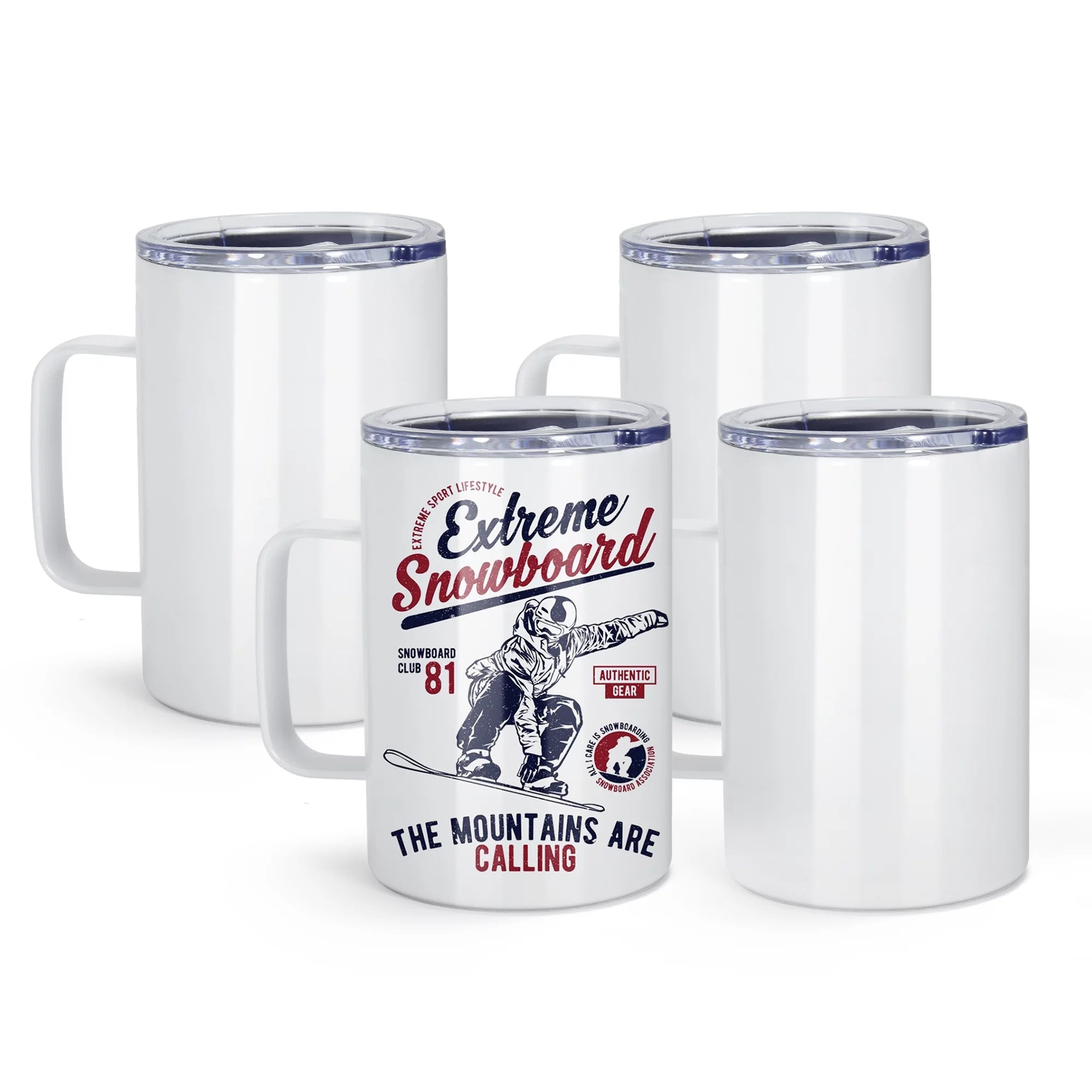 AGH 16oz Sublimation Mugs with Handle, 304 Stainless Steel Sublimation Coffee Mug with Splash-proof Lid and Plastic Straw, Vacuum Insulated Travel Beer Tea Mug Compatible with Cricut Mug Press, 4 Pack