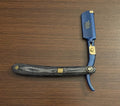 Pro Level Barber Straight Edge Razor Double Edge Blade Black And Blue Wooden Steel Straight Edge Razor