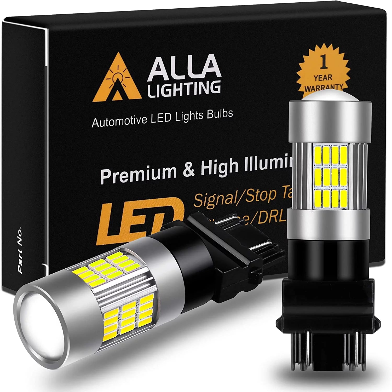 Alla Lighting 54-SMD T25 3157 3156 LED Reverse Light Bulbs 6000K Xenon White Super Bright Backup Lights, Turn Signal Lights, Brake Lights Stop Light Tail Lights DRL