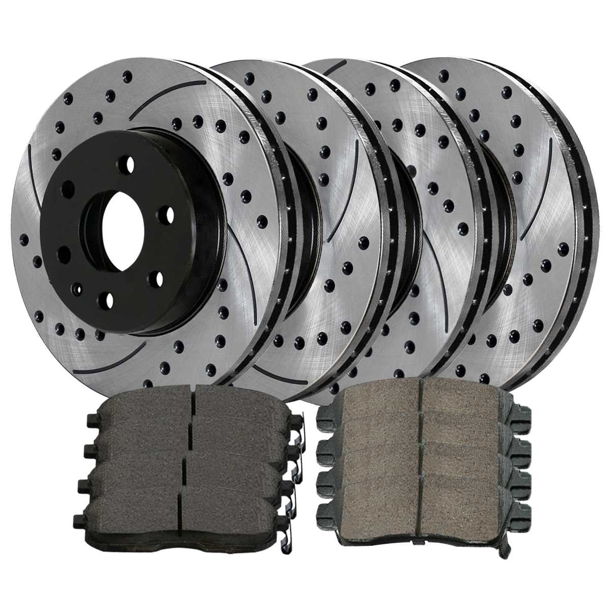 AutoShack Front and Rear Drilled Slotted Brake Rotors Black and Ceramic Pads Kit Replacement for Saturn Outlook GMC Acadia Limited 2007-2016 Acadia 2009-2017 Chevrolet Traverse 2008-2017 Buick Enclave