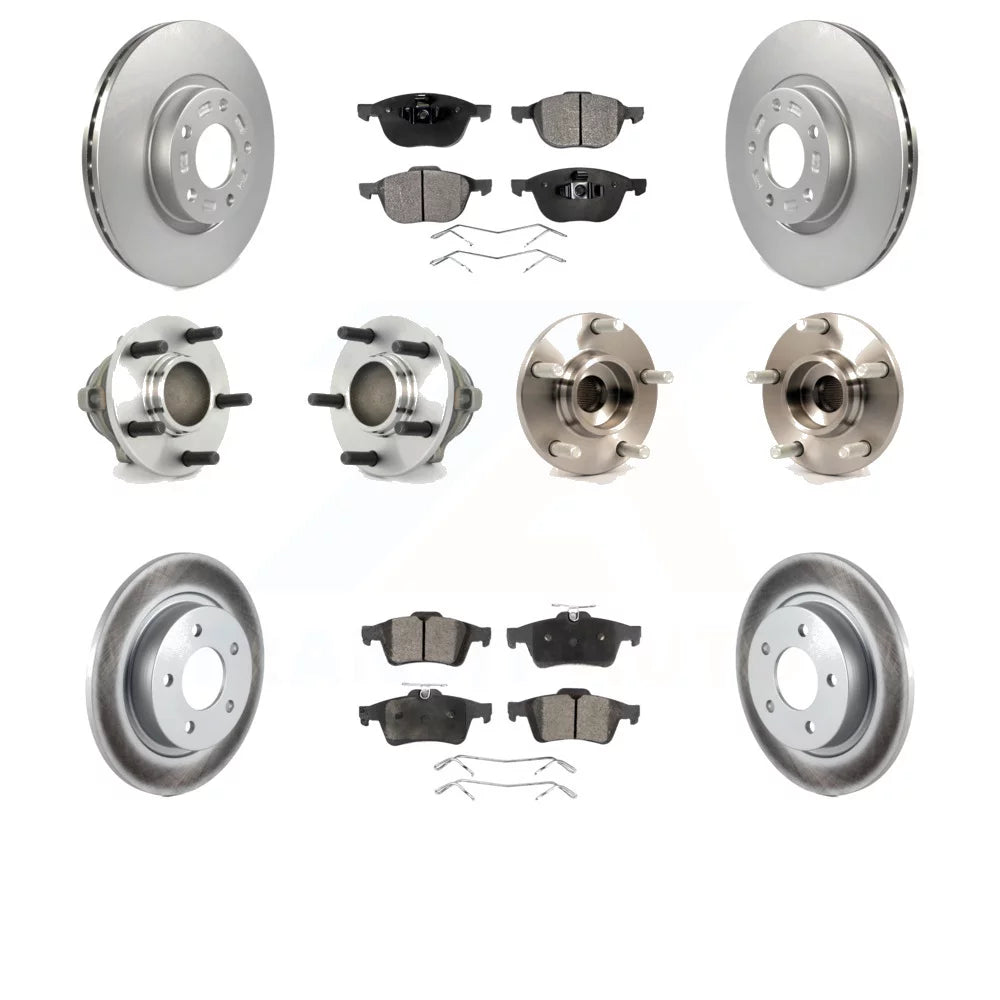 Transit Auto - Front Rear Hub Bearings Assembly Coated Disc Brake Rotors And Semi-Metallic Pads Kit (10Pc) For Mazda 3 2.3L with 4-Wheel ABS KBB-111574