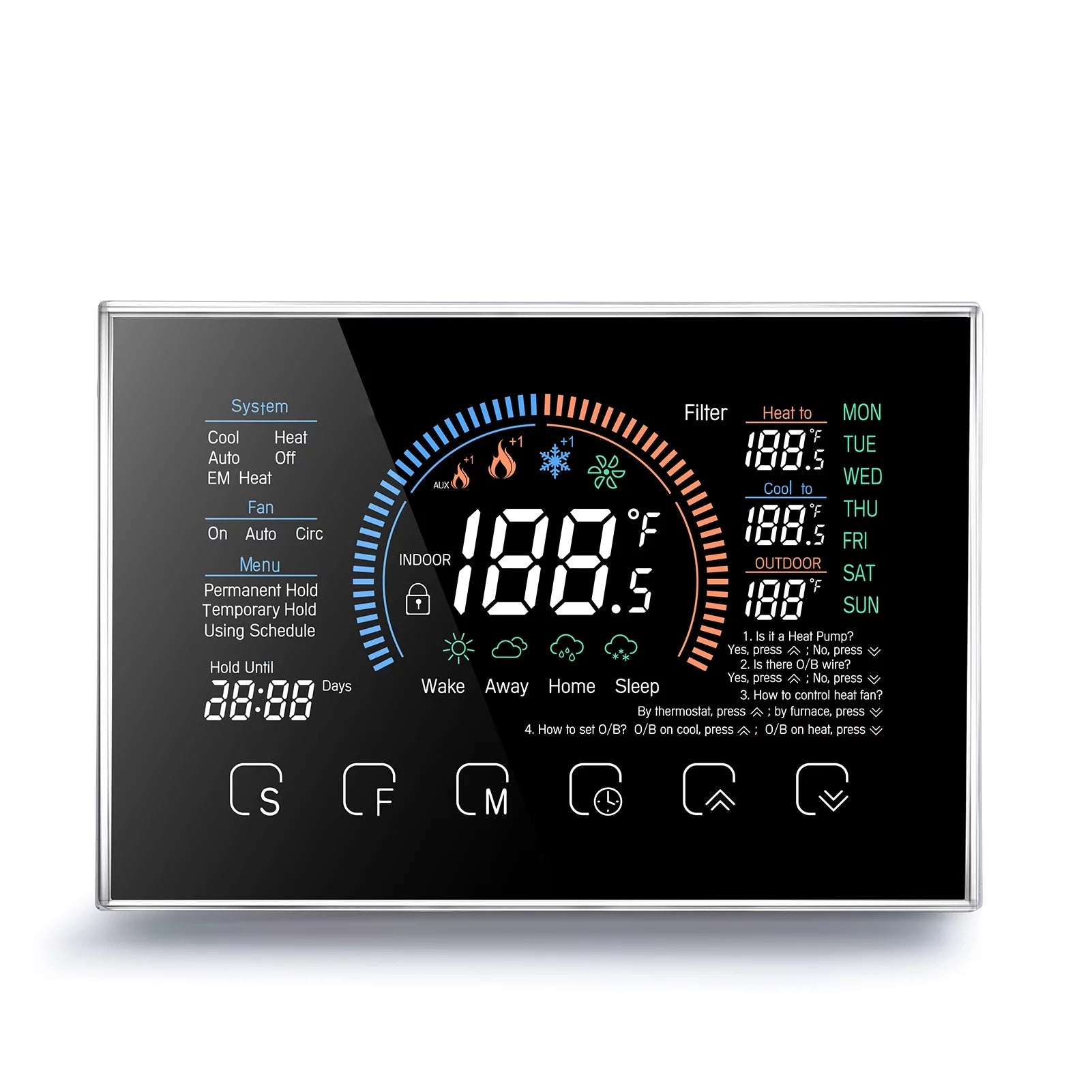 Easy to Install Heat Pump Room Thermostat with 4.8 Inch Color LCD Screen Programmable Control for Home Office Hotel Thermostat